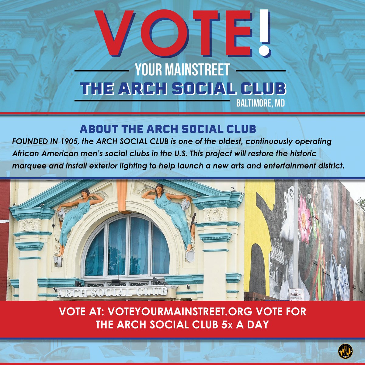 Baltimore’s <a href="/ARCHSOCIALCLUB/">ARCH SOCIAL CLUB</a> is in the running with other historical sites across the country to receive preservation funding. We need your vote to assure the Arch Social Club is awarded a portion of the funds. Vote everyday before 10/26. Visit on.natgeo.com/2zAIjQM  to vote!