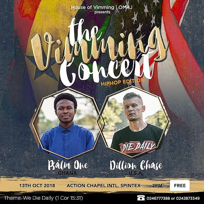 Psalm_one's tweet photo. @dillonchaseok Chaley, we dey host 1 of America's top Gospel poets: Dillon Chase. We dey wey God take this blessing slap wanna face. Show your boy love with an RT.

13th October.
Action Chapel International. Spintex Road.
2pm.
ABSOLUTELY FREE. #VimmingConcertHiphop #WeDieDaily https://t.co/lHyfOuclvH