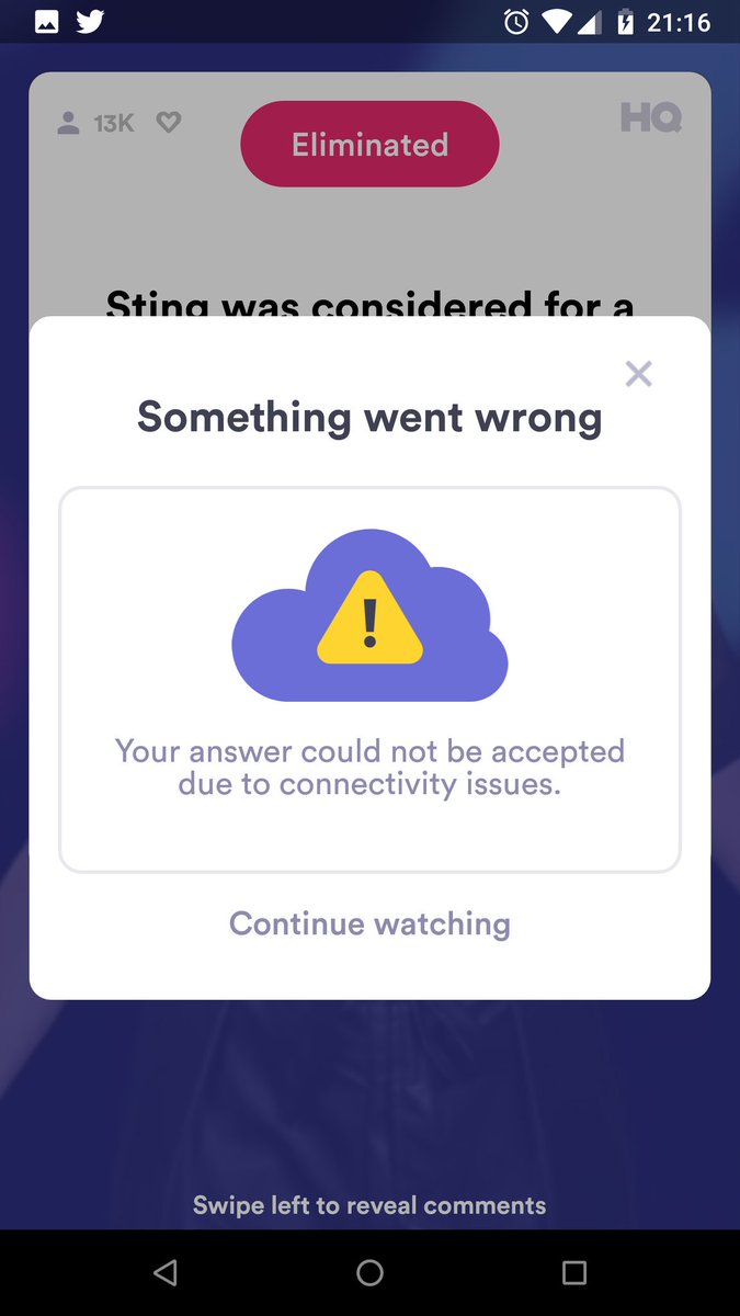 kerrytokley's tweet photo. @hqtrivia got q12 right last night for the first time and this happens 😭 #gutted https://t.co/zObWPhRWZr