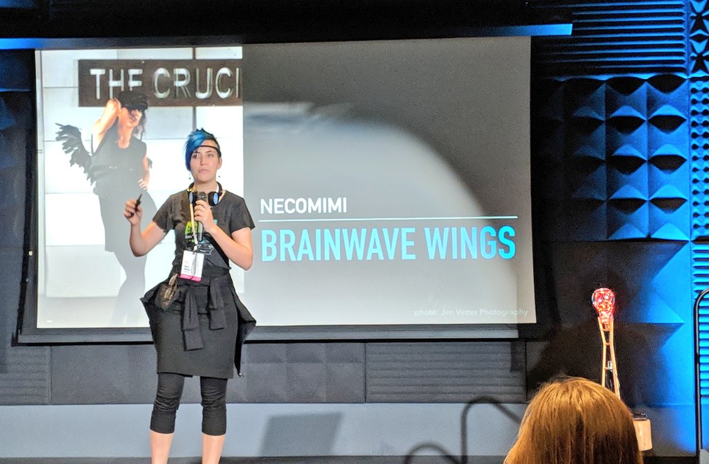 Adellelin's tweet image. @glowascii focusing her mind on lighting up a red led bulb with @particle #eeg #muse #thinkblink #Spectra18