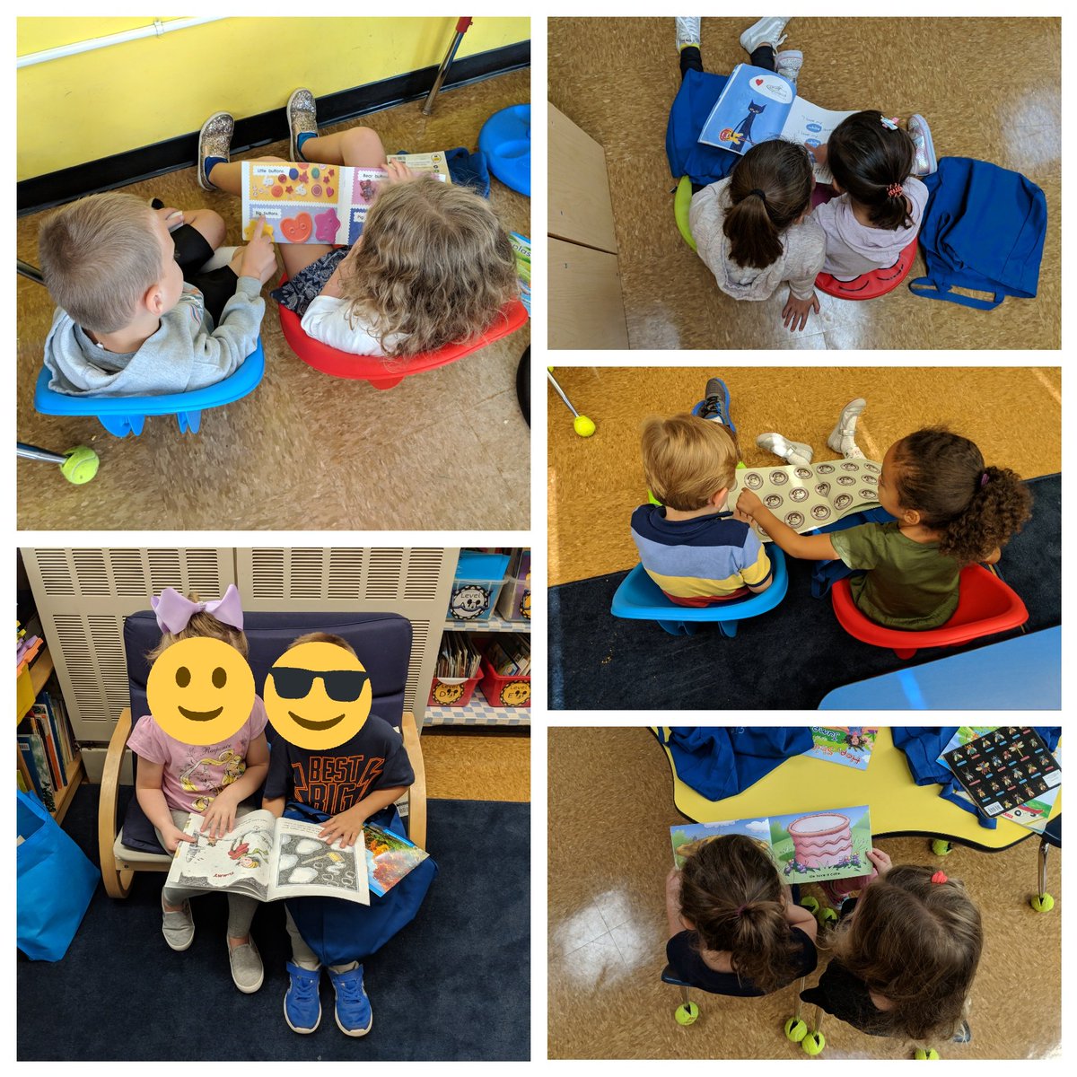 K students practicing "Elbow to Elbow, Knee to Knee" partner reading in their favorite reading spots.  @Miss_Connolly @NutSwampTigers #TeamTiger #TigerTown #MTPSPride