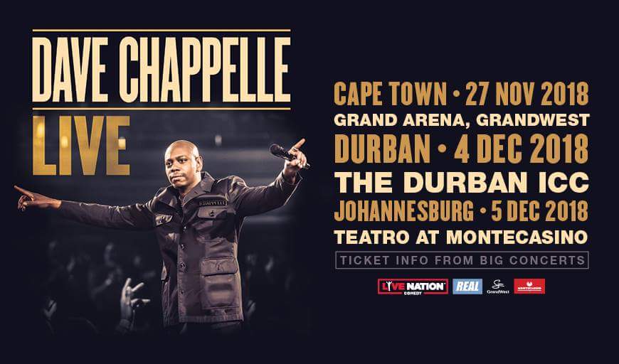 TopsyJen's tweet image. American stand-up comedian and actor Dave Chappelle will be coming to South Africa!
27 Nov 2018: @GrandWestSA
4 Dec 2018: @DurbanICC
5 Dec 2018: @MONTECASINOZA

Tickets on sale 4th October at 9am from @Computicket