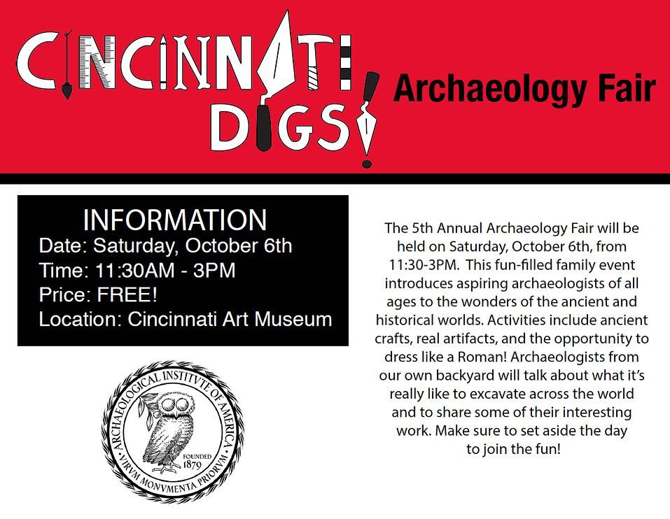 NKUHistory's tweet photo. Join Prof. Quinn at the @cincyartmuseum this weekend for the Cincinnati Digs program. She will be there with colleagues from @ClassicsUC talking about how archaeologists piece together the past from ancient pottery! @NKUArtSci @NKUstudyabroad @NKUAnthropology @northernermedia https://t.co/eagV3xjaXg