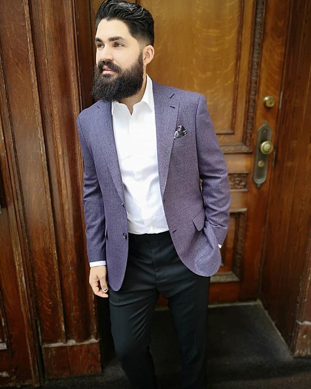 GarrisonStyle's tweet photo. Check out @m_dandrea in a Garrison purple hopsack.  Fear the beard, pop the purple. @alluremechanical https://t.co/3dHAv2WZRR https://t.co/16OsxChaDq