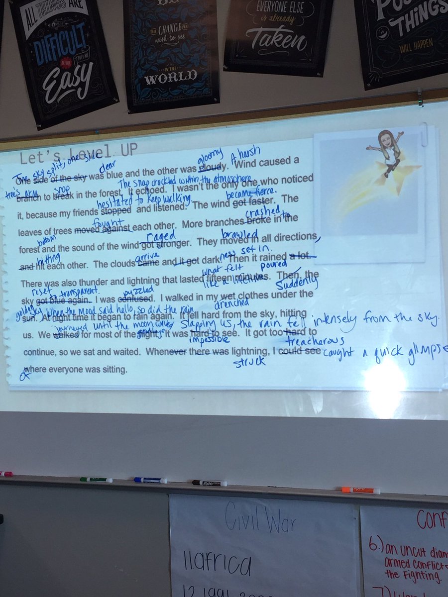 KRyan_Lane's tweet photo. My students WOWed me with their own Level-Up Writing using a water-down excerpt from #ALongWayGone. Enjoy the purposeful, powerful word choice and imagery! #processwriting #KHS #MomentsinKlein https://t.co/C4gbNVjn87
