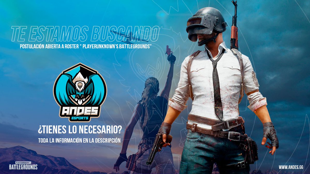 ¿Quieres formar parte de nuestro Club?

Estamos en busca de un nuevo miembro para nuestra escuadra de PLAYERUNKNOWN'S BATTLEGROUNDS.

Si crees tener lo necesario postúlate aquí: goo.gl/XA5CxJ

#GoAndes #PUBG