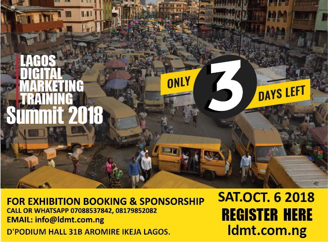 MisterAbiola's tweet photo. Showcase or sell, your product or service at the LAGOS DIGITAL MARKETING TRAINING SUMMIT 2018.
#LDMTSummit2018
@lagosdmtraining @thepamilerin
@NeduWazobiafm @ https://t.co/SDCtgm7dWG