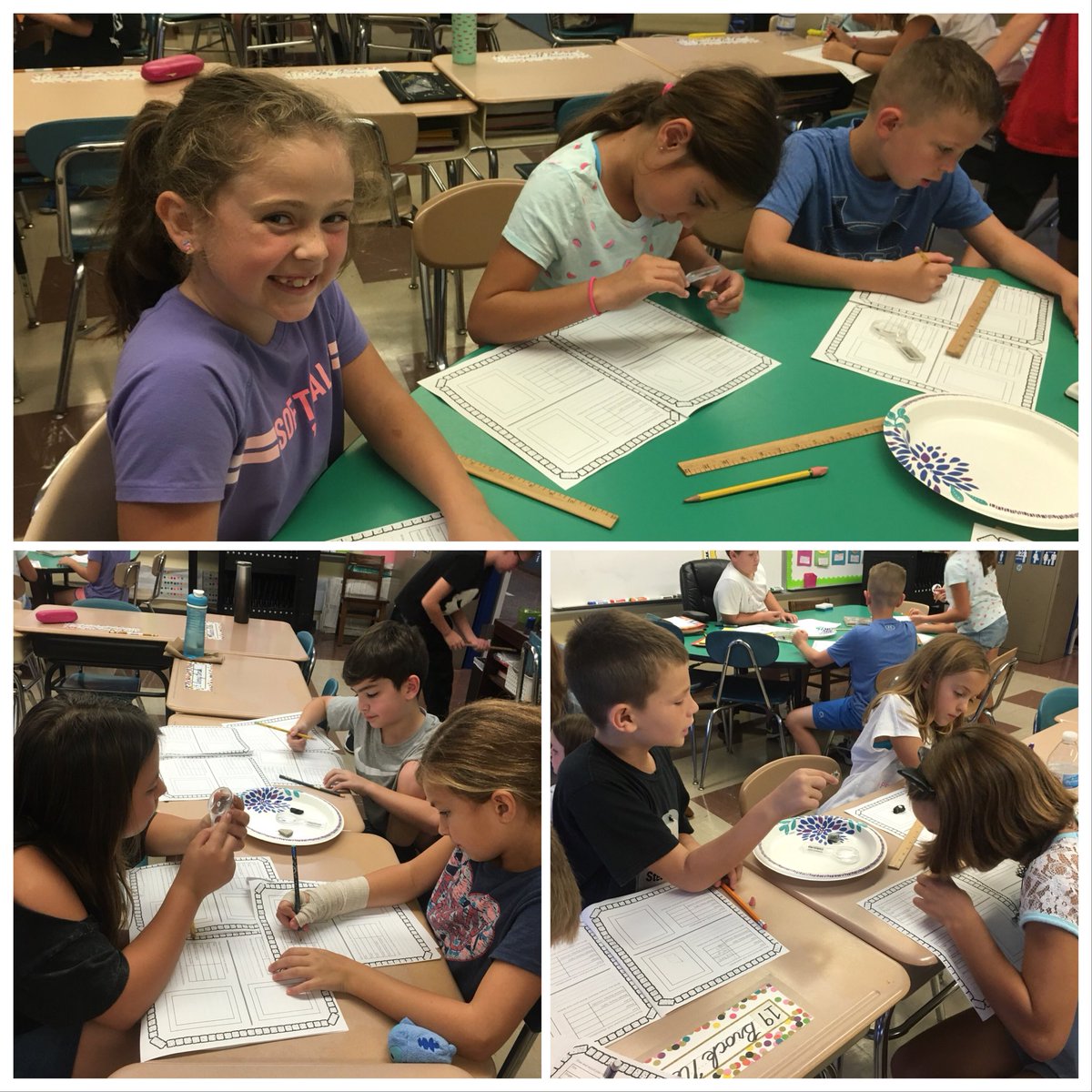 AndreaErbrecht's tweet photo. My 3rd grade scientists are carefully recording observations about rocks. Rock on, third grade! https://t.co/mZHUXai0zN