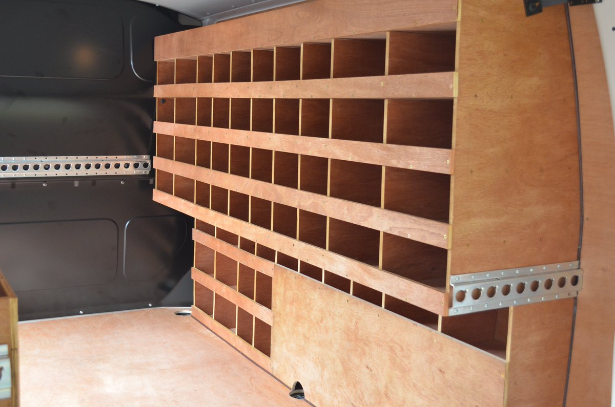 VanConversions_'s tweet photo. Timber Van Shelving is the perfect option for you if you're on a budget.  It offers a larger degree of flexibility with the options of either pigeon holes or straight shelves in varying depths and heights, designed to retain your tools and equipment securely. #timberracking https://t.co/TAktJC9VuX