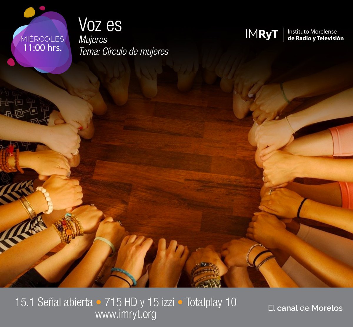 RTvMorelos's tweet photo. 🕚11:00h 📺| Hoy en #VozEs #Mujeres las especialistas invitadas nos platican del Círculo de Mujeres, espacio para que encuentren un tiempo de conexión consigo mismas, lo cual parece imposible en la sociedad actual. Conduce Karla Vázquez https://t.co/2gYObK7wFc