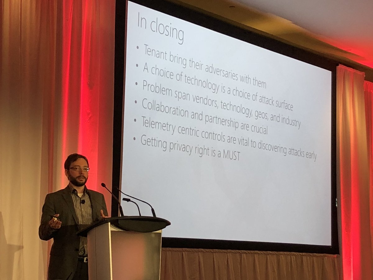 stefant's tweet image. Collaboration and partnerships are crucial for fighting adversaries.
Telemetry is vital  for early discovery, so getting privacy right is a MUST - main takeaways from @JohnLaTwC’s #vb2018 keynote.