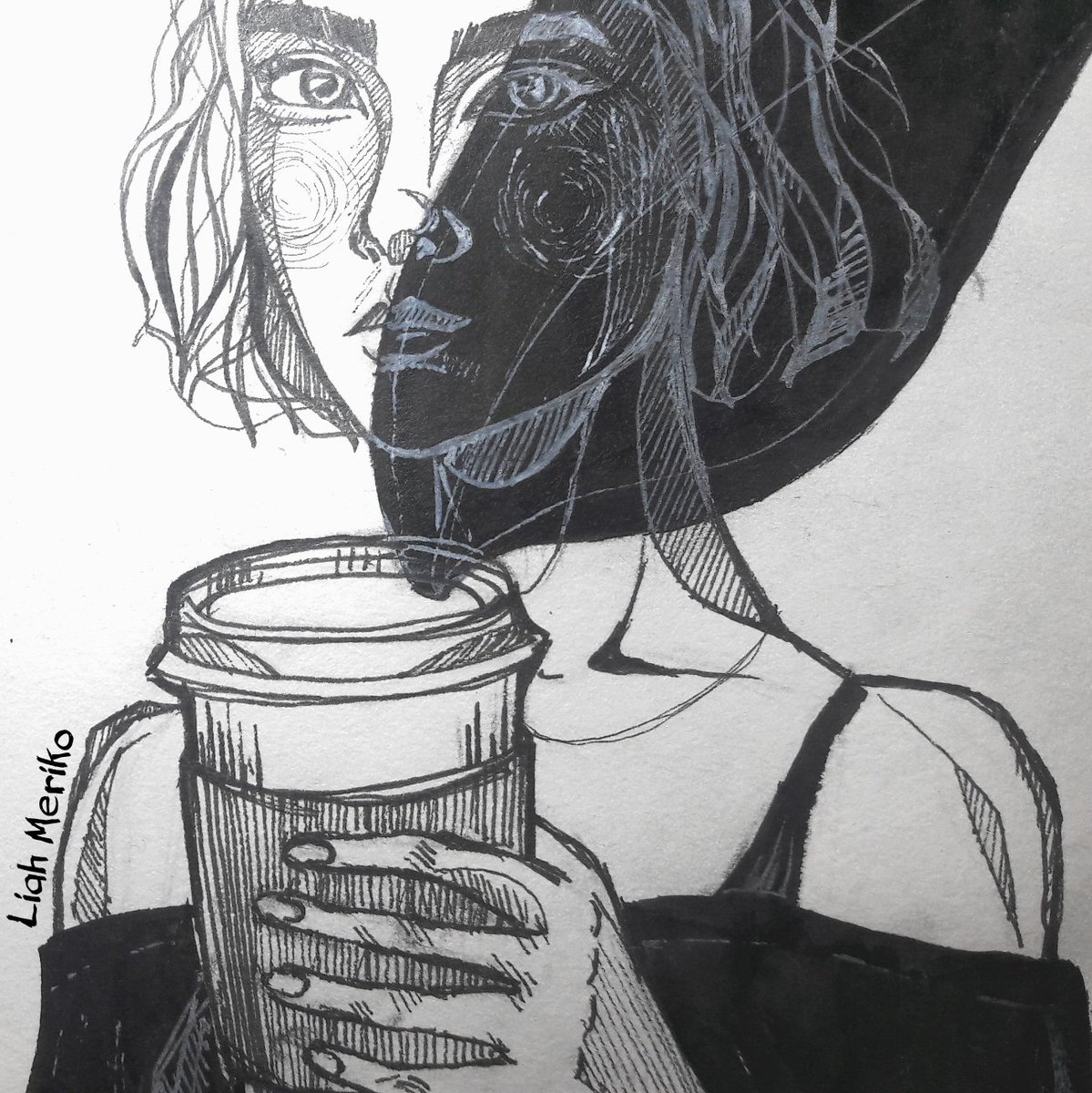 LiahMeriko's tweet photo. Inktober 2018 Day Three: Roasted #art #inktober2018 #inktober #roasted #coffee #ink #sketch #sketchbook #portrait #lineart #day3 #jakeparker https://t.co/UuknYskkKD