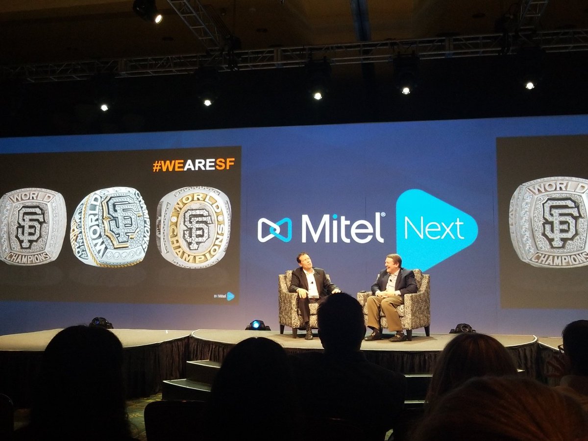 ESGjoe's tweet photo. Watching @richmcbee1 interview Bill Schlough for the @SFGiants about the innovation of technology #wearesf #MitelNext @Mitel @EnterpriseSG https://t.co/MkbTNu6BwC