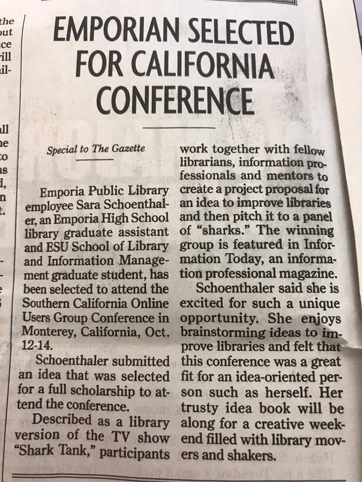 Congratulations to our ESU Graduate Assistant, Sara Schoenthaler. We are so lucky to have her as part of our Emporia High School Library team!