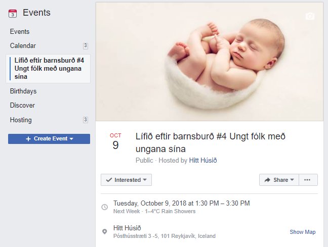 Verðandi og nýbökuðum foreldrum er boðið í fræðslu í Hinu Húsinu næstkomandi þriðjudag #ungtfólkmeðunganasína facebook.com/events/4678939…