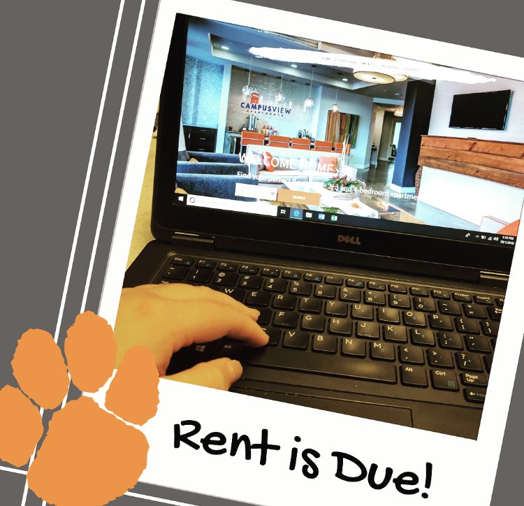 ClemsonView's tweet photo. Don’t forget Campus View Crew: Rent is DUE! Late fees accrue tomorrow! Get that rent paid ASAP Rocky. https://t.co/sWeomM2bKj
