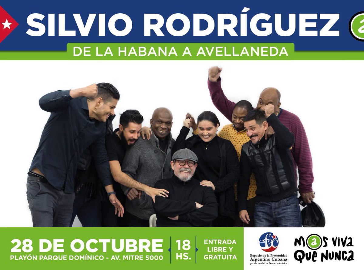 onettovictoria's tweet photo. Este 28 de Octubre recibimos a Silvio Rodríguez en Avellaneda.
 Entrada libre y gratuita. 
Playón Parque Domínico.
Av. mitre 5000.
18 hs.
#SilvioEnAvellaneda
Somos
#CulturaAvellaneda https://t.co/qNCobpEN6A
