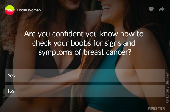 Loose Women on X: POLL: Are you confident you know how to check your boobs  for signs and symptoms of breast cancer? #BreastCancerAwareness    / X
