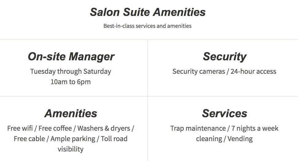 Just some of the reasons Ovation Boutiques provides a premier salon experience for both the salon professional and their clients. Learn more and contact us to schedule a tour today!!! bit.ly/2uMYrJh
#salonspecials #salon #Cosmetology #BeYourOwnBoss