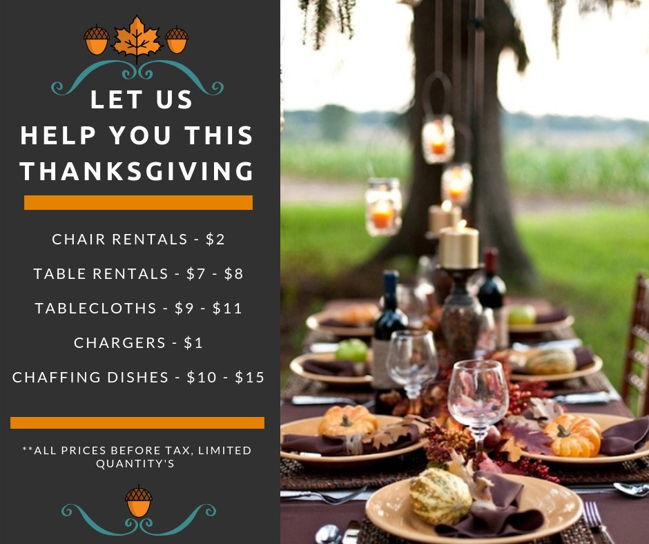 Let us help you! Lots of rentals still available for this long weekend. Drop in today to reserve your chairs &amp; tables!