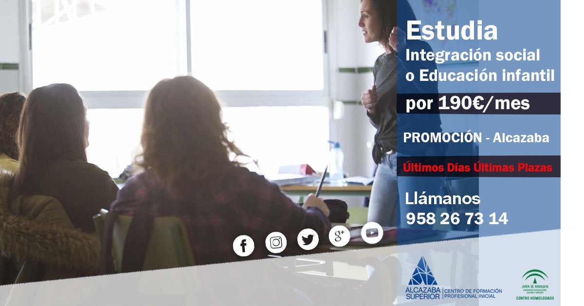 FPAlcazaba's tweet photo. ÚLTIMOS DÍAS. Promoción para estudiar este curso los CICLOS FORMATIVOS DE GRADO SUPERIOR de #IntegraciónSocial y #Educacioninfantil
por solo 💰190€/mes💰.

Infórmate 📆 ÚLTIMOS DÍAS 📆ÚLTIMAS PLAZAS.

#EstudiarenGranada #FP #EstudiarFP #FormaciónProfesional #Granada https://t.co/MIOmh1TMxX