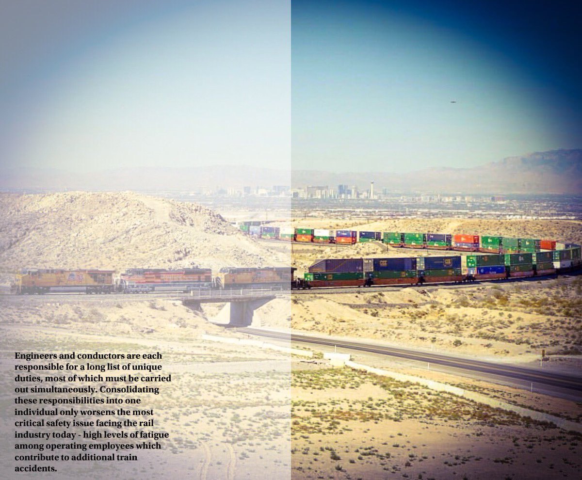 BLET766's tweet photo. The freight railroads would have the public believe that operating massive #trains with one crew member is acceptable. We know those claims are FALSE. If you agree, ask @SenCortezMasto to cosponsor #S2360, the #SafeFreightAct, &amp; keep #Nevada communities safe. #NVSen #RailSafety https://t.co/zIs7Wvr1of