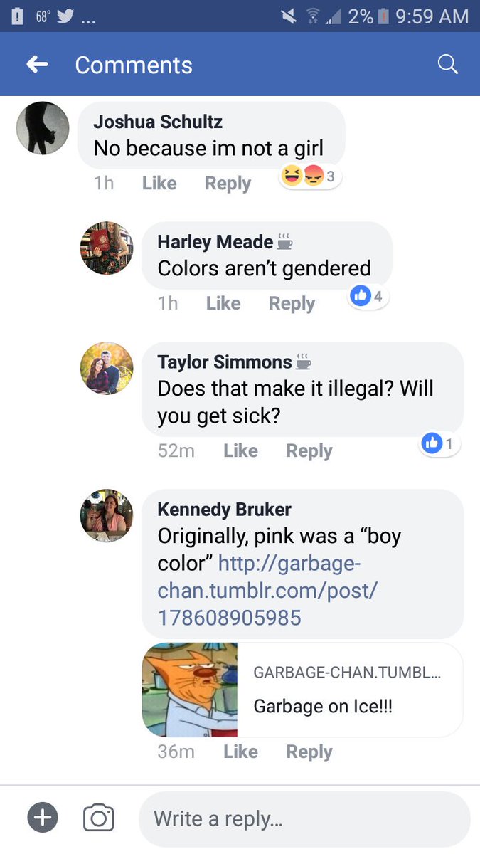 Joshua7377272's tweet photo. People are damn near idiots. I was kidding about the color pink but lets be real , people are idiots https://t.co/SN8Y9KjYIV