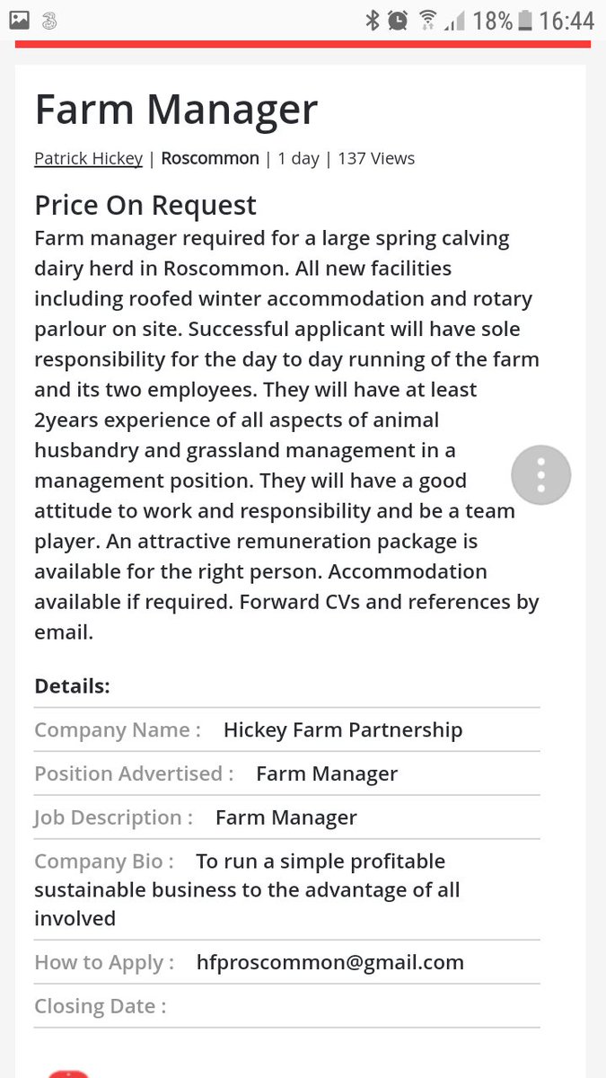 Lads and ladies, if u know of anyone looking for another step up the ladder! Our present manager will be a new entrant in his own right next Spring. We wish him the very   Best of luck. Pl rt