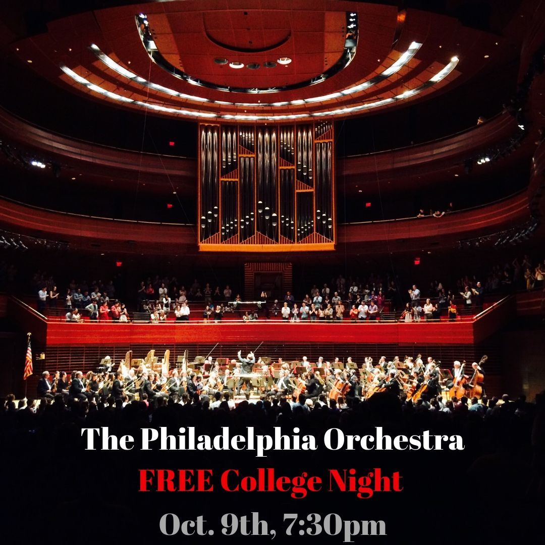 BillyPennMusic's tweet photo. The Philadelphia Orchestra is performing a FREE concert for college students on October 9th at the Kimmel Center! The concert starts at 7:30pm, but it is advised that you arrive early! You MUST have your student ID as well as your printed ticket to get in! https://t.co/26iYSlziTc https://t.co/6szAcLr0mn