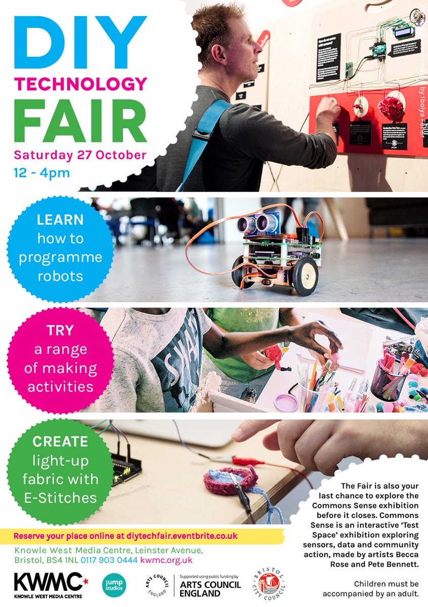 knowlewestmedia's tweet photo. Kick start your #HalfTerm with our DIY Technology Fair on 27 October! Programme robots, experiment with electronic fabrics &amp; try a range of free making activities. Suitable for all ages!  Reserve your free ticket online at https://t.co/pwLHBnS8KW #familyfun #Bristol #lovetomake https://t.co/dYDDGgxtoQ