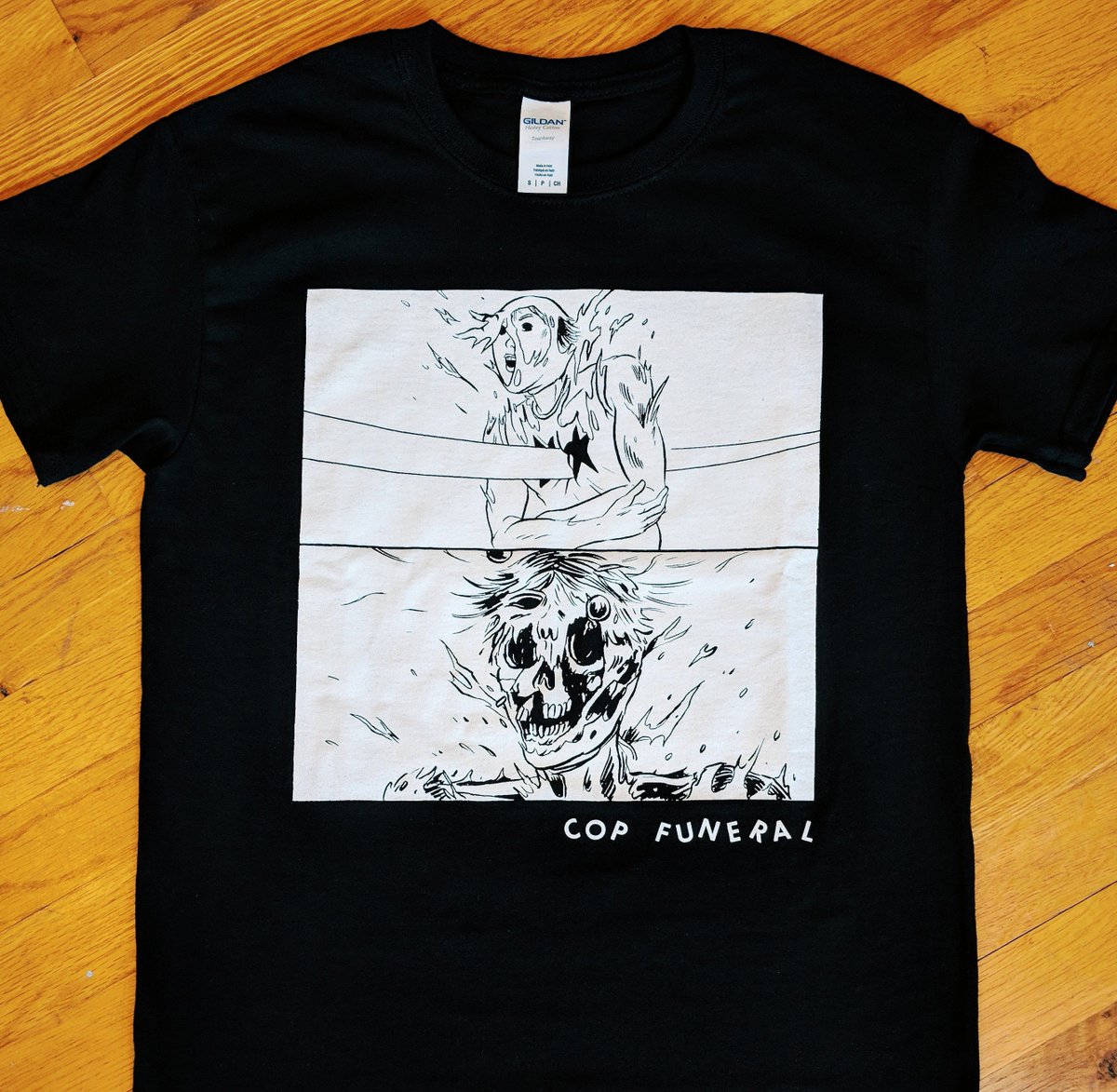 AlreadyDeadRecs's tweet image. Cop Funeral shirts are now available! (Artwork by Curtis Tinsley!) bit.ly/copfunshirt