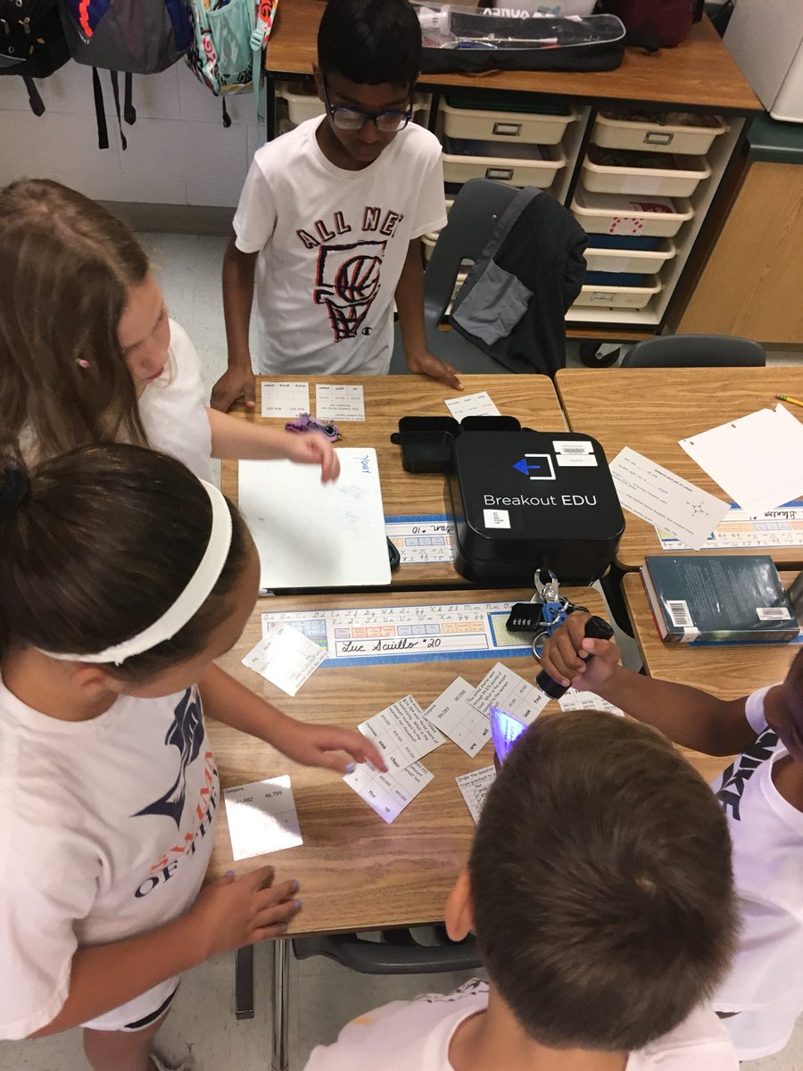 MillRunLCPS's tweet photo. @LHoylerGr3MR and Mrs. Rock’s 5th graders used the #5Cs and their knowledge of place value, comparing and ordering, and number forms to complete this awesome @breakoutEDU challenge! #lcpsifts #mathrocks #mre18 #lcps18 #lcpsedtech https://t.co/1CxflAKbmH
