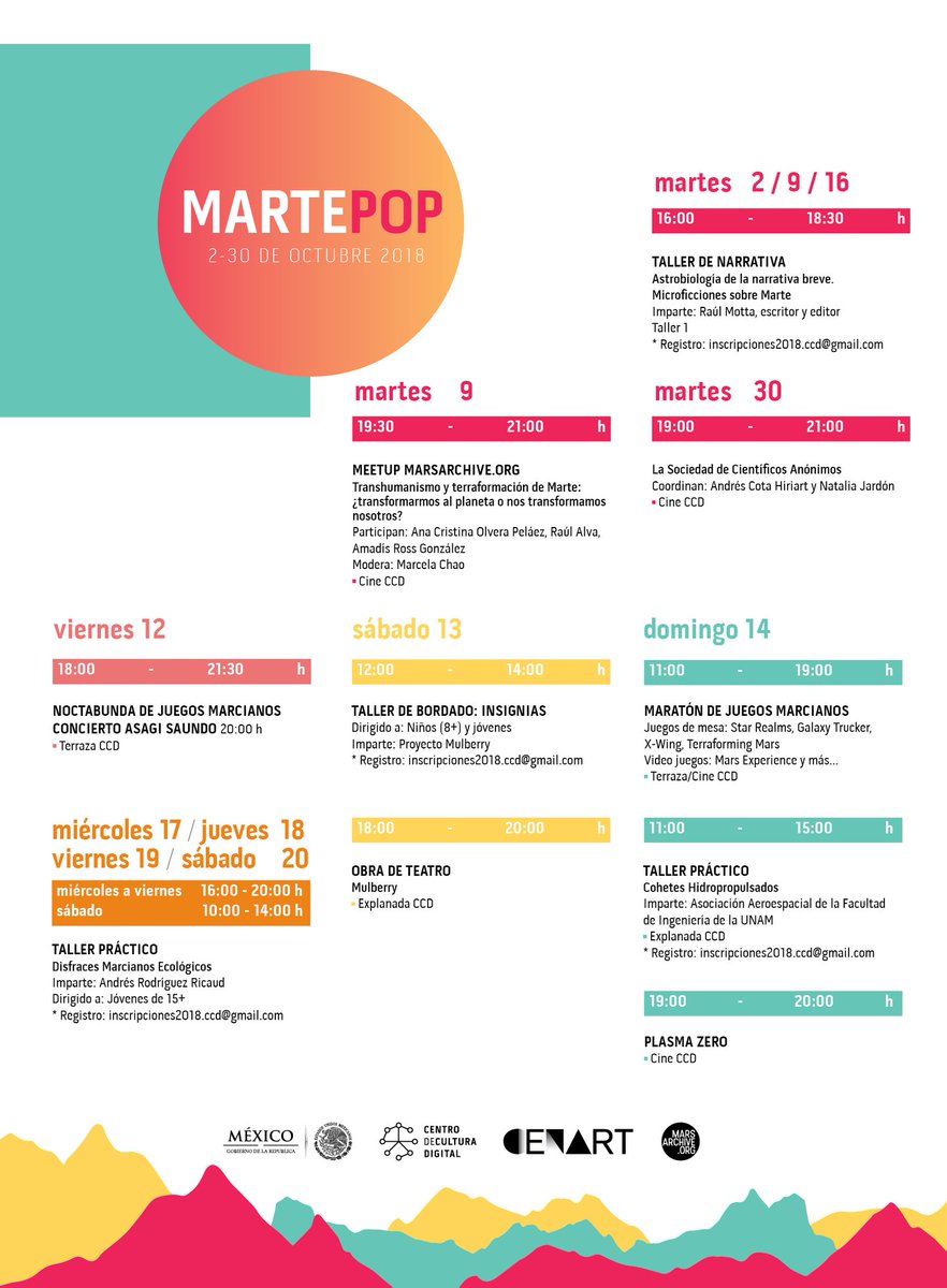 12 Oct !!! Nos vemos en <a href="/CCDmx/">Centro de Cultura Digital</a> !!!

MartePop !!!