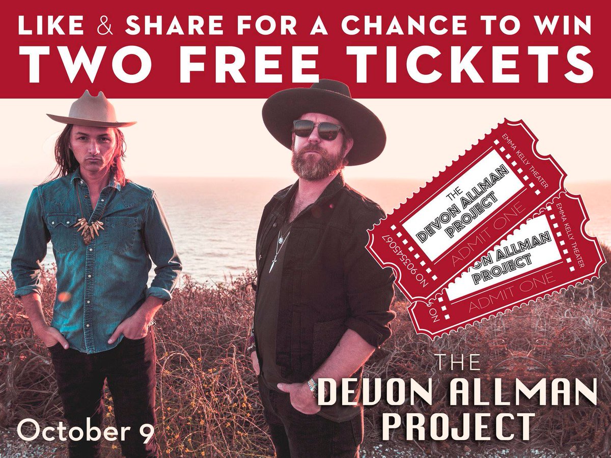 averittcenter's tweet photo. Win a pair of FREE TICKETS to see the #DevonAllmanProject with special guest @MrDuaneBetts October 9 in the #EmmaKellyTheater. Just follow this link https://t.co/WtsY9As0mH and like/share our post to be entered into the drawing! @devonallman @statesboronews @VisitStatesboro https://t.co/RTk8ttcrUU