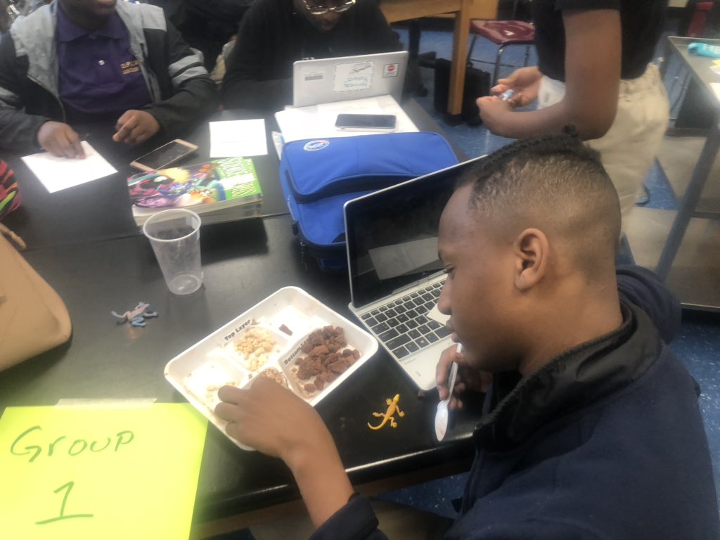 SciBeatty's tweet photo. Science students at DPMMS  playing paleontologist and learning about relative age. #deerparkproud @a_wiegmann @TeamDeerPark @PatriciaWit94 @BCPSSci https://t.co/Dxv9BlsP2B