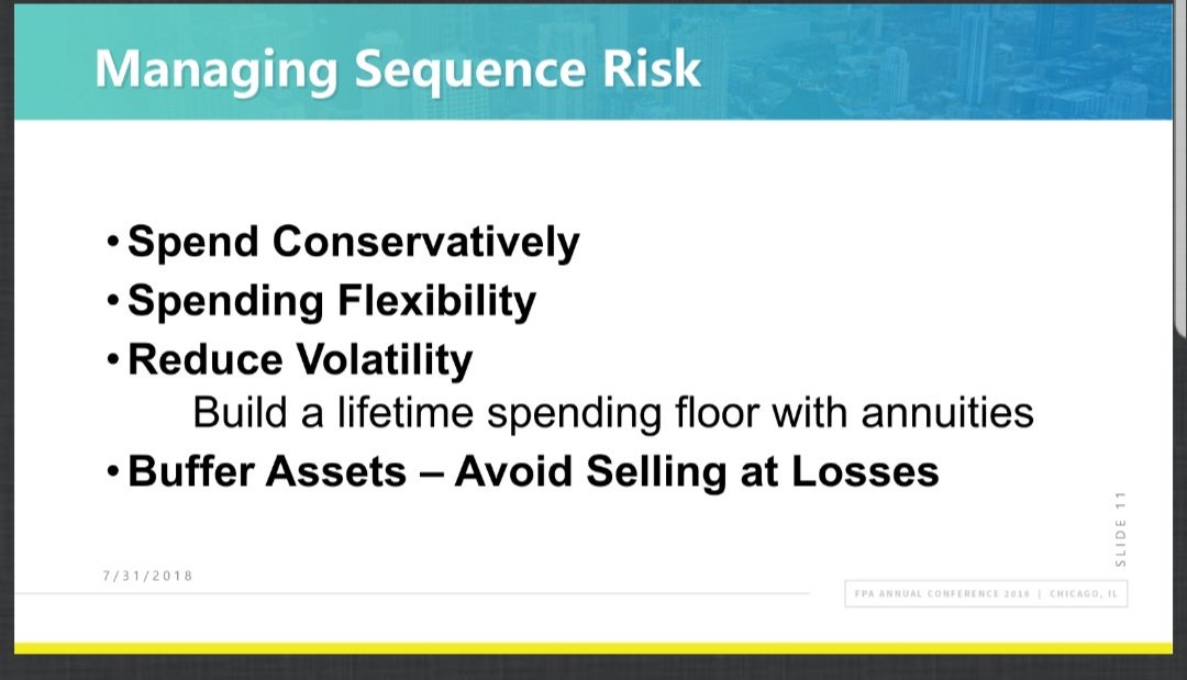 RJPIII's tweet photo. How to manage sequence of return risk in #retirement, @WadePfau at #FPAConf18 https://t.co/OJ7VhBIbn5