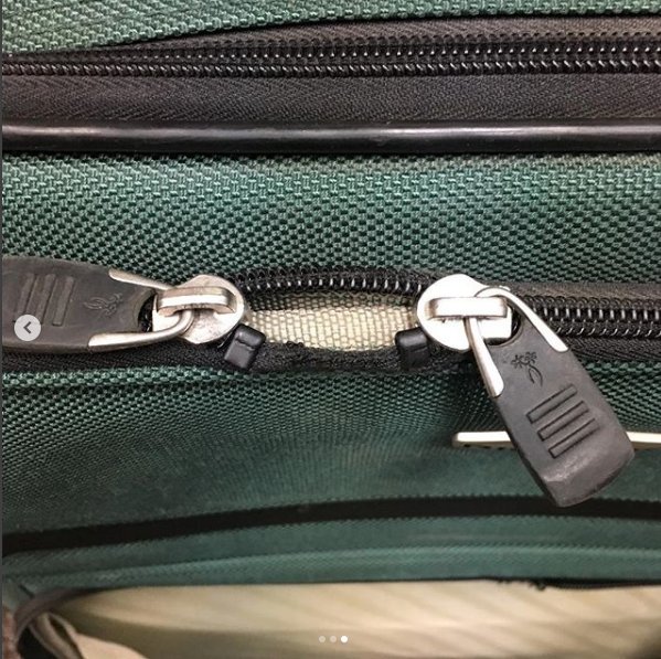 TheRainShed's tweet photo. Another customer’s suitcase was damage on a flight. She needed a quick fix for her next flight this weekend. We cut away the damaged coil, put the sliders back on the tape and applied top stops. #ykk #topstop #zipperrepair #damagedluggage #repairzipper #weloveourcustomers https://t.co/wyhsKnmTPq