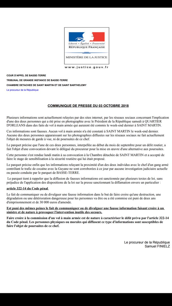 Communiqué parquet Basse Terre