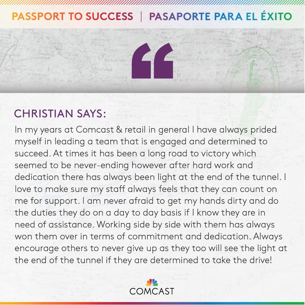 "I am never afraid to get my hands dirty and do the duties they do on a day to day basis if I know they are in need of assistance." Christian Alvarez from #Miami Click thru to read more!  🇨🇺 #PassportToSuccess #HispanicHeritageMonth <a href="/UnidosComcast/">We Moved ⏩ @Comcast</a>