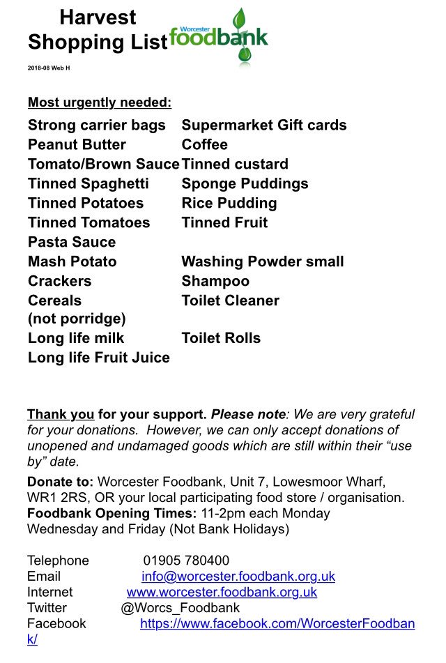 A bumper harvest can help us through the bleakest of winters - you can make a difference to the lives of our struggling clients by donating something from our harvest shopping list #WorcestershireHour