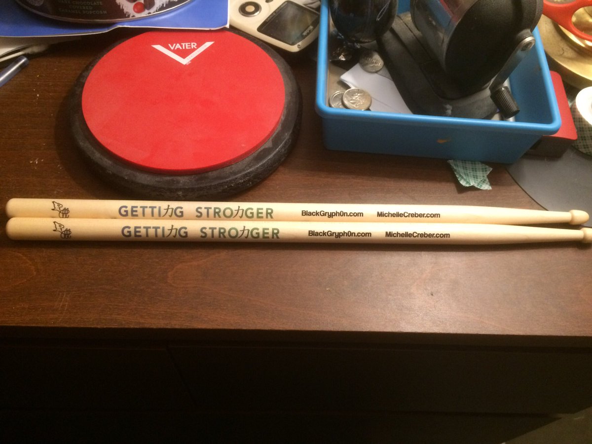 NovacoreDrums's tweet photo. Wanna win used drumstick played and signed by me. Also signed by @MichelleCreber and @BlackGryph0n ? Well RT this tweet for a chance to win. Winner will be announced Nov 30th. I’ll DM you if you win. Shipping is free. @CreberBrown #Gettingstrongeralbum. https://t.co/Il7vH9NEmd
