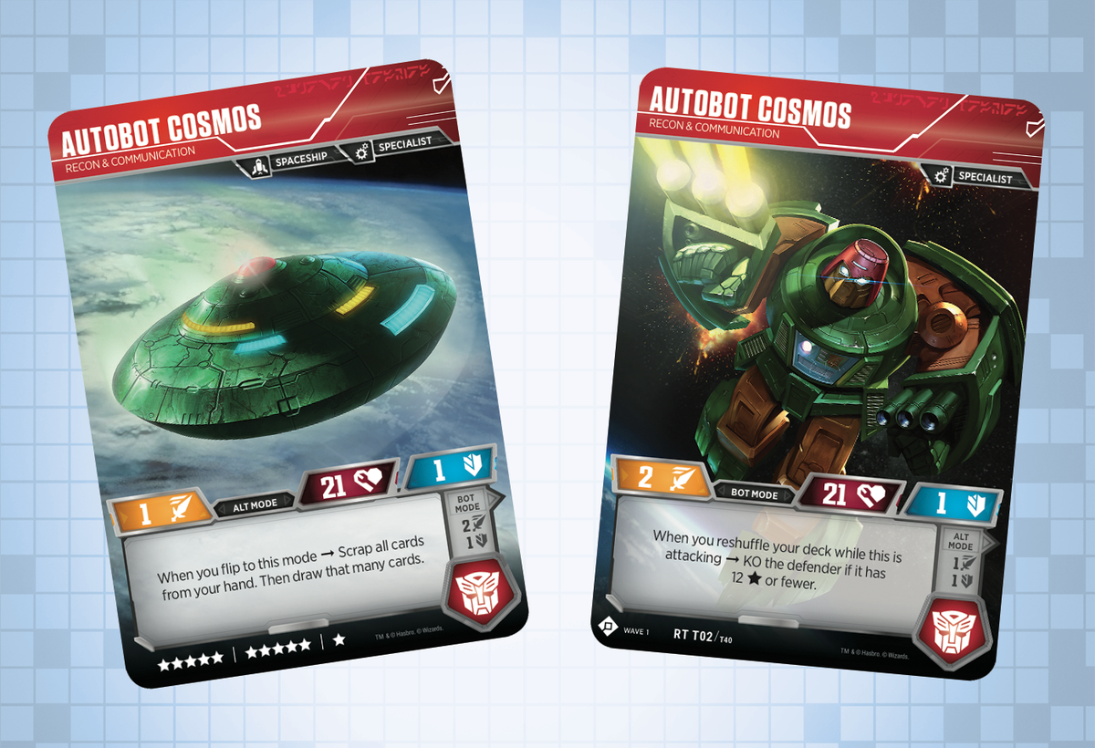 TransformersTCG's tweet photo. Even the most effective combat squad is nothing without resources. That’s why Cosmos may be one of the Autobots' MVP's. Capable of deep space travel and lone orbital operations, Cosmos takes on the unglamorous tasks of communications with aplomb. #Transformers  #Autobots https://t.co/MYFAgpZVcv