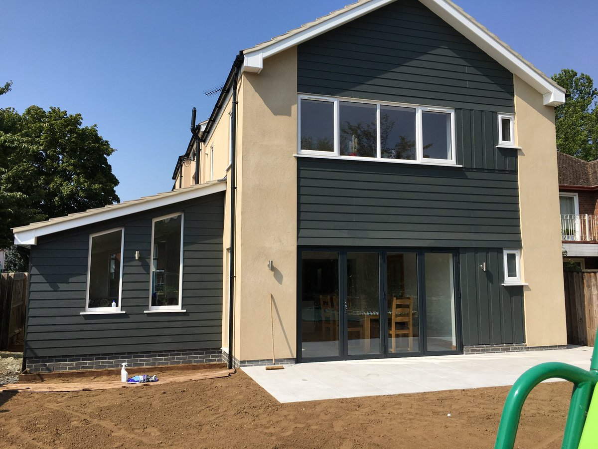 Recently completed extension with Hardie Plank cladding, through coloured render &amp; aluminium bifolding doors <a href="/Easternframesuk/">Eastern Frames UK LTD</a>