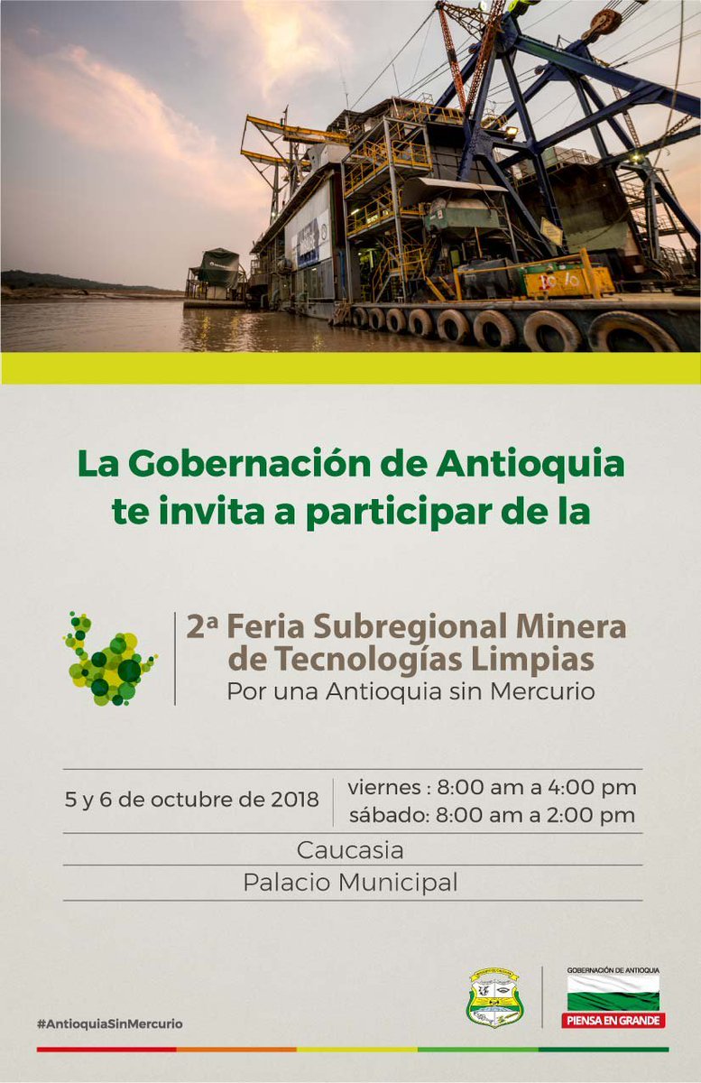 CRDFORM_SENACNM's tweet photo. Nuestra cita es este 5 y 6 de Octubre en el mágico @Alc_Caucasia para que de la mano de nuestra @secminasant y el @SENAComunica te informes de lo que la #MineriaSustentable hace por el Bienestar de todos.  La 2da Feria de Tecnologias Limpias en Mineria te espera !!! https://t.co/tbJJuGnhVN