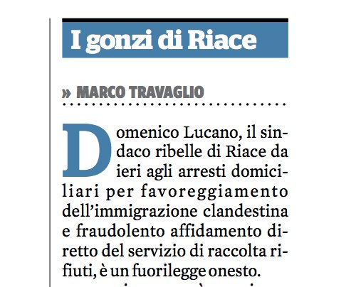 I gonzi di Riace e il partito del buonsenso: una risposta a Travaglio ilcorsaro.info/editoriali/i-g…

#iostoconmimmolucano #mimmolucanolibero