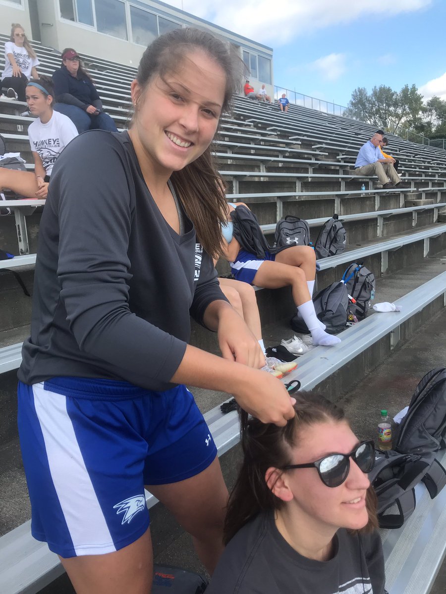 Our “professional” hair stylist for our Women’s soccer team. #gameprep