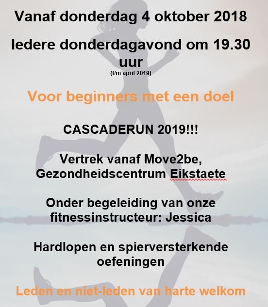 move2be's tweet photo. Nooit eerder hardgelopen en zou je graag meedoen aan de  @cascaderun ? We helpen je op weg! Training voor beginners, klein hardloopgroepje, begin morgen! Kijk hier https://t.co/K2U1ffODdw of op https://t.co/LoxRIZ2qjV . Loop je mee? #fit #cascaderun2019 #hardlopen #Hoogeveen https://t.co/uuMrN5eoiE