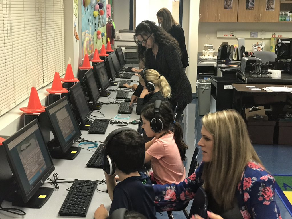 henryfreedman's tweet photo. Ms. Girardi , SAS STEAM Coordinator is working hard on getting the STEAM lab ready.  Mrs. Cassel and Ms. Girardi helping first graders with typing skills. https://t.co/YOvjYAVziR