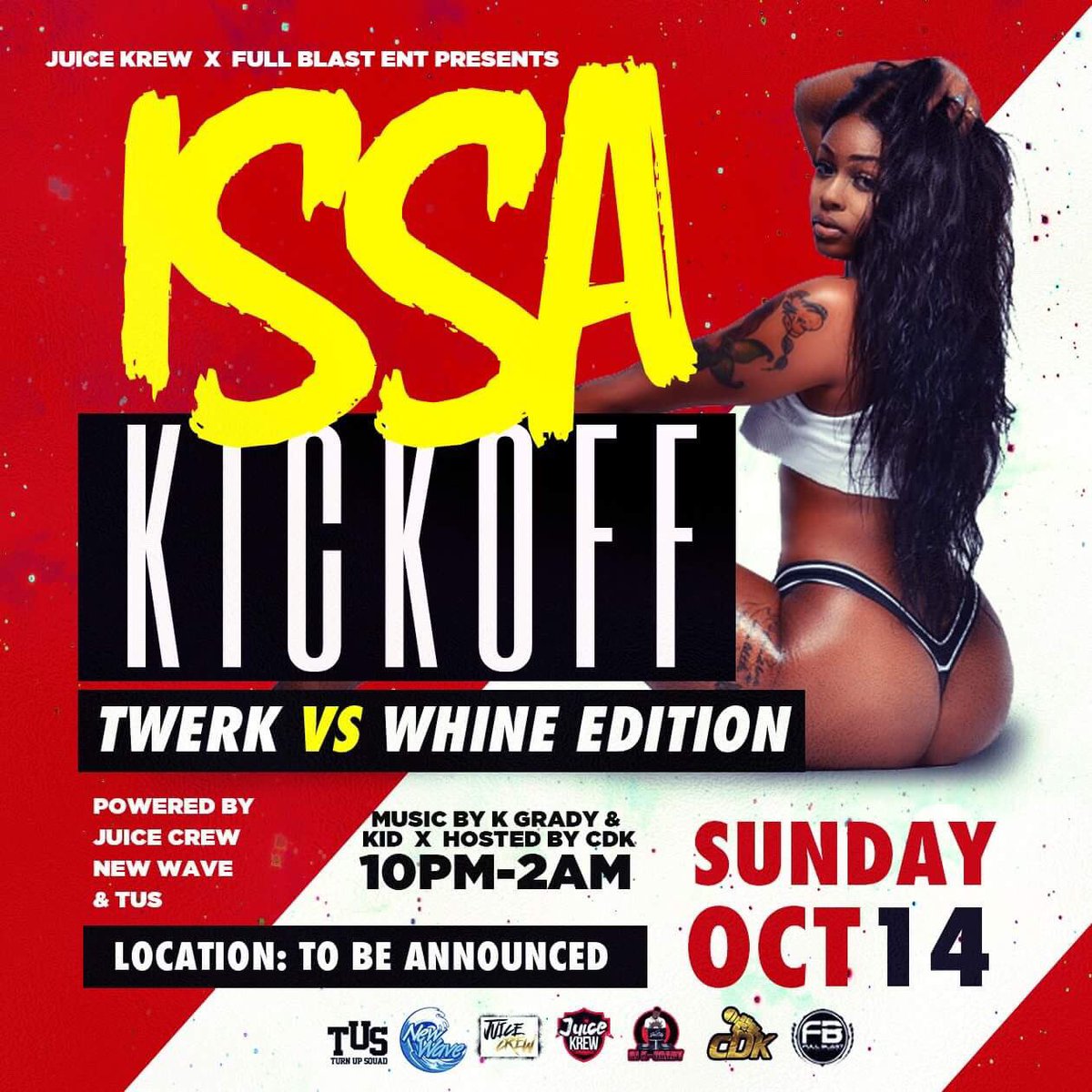 JuiceKrewEnt's tweet photo. #JUICEKREW X #FULLBLAST Bringing the events all homecoming. First up #ISSAKICKOFF Twerk vs Whine edition. @DJKGRADY_JC and @RealKiD__ on the turntable @CDKonthemic on the mic powered by #TUS
Tickets go on sale at 8pm tonight
#RAMComingAfterDark18
#WSSUHOMECOMING
Link in bio https://t.co/wM99SDHuek