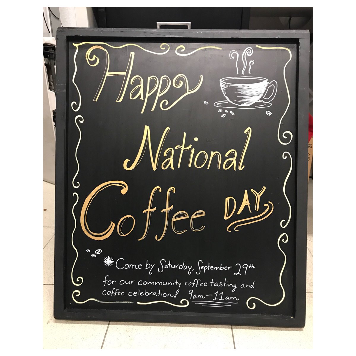 JessiMaiJ's tweet image. Happy National Coffee Day!  I’m very happy I got to draw this sign!  If you’re in the High Desert let me know if you need a sign, or any graphics done!
#chalkart #chalksign #chalkwriting #chalklettering #lettering #art #coffee #nationalcoffeeday #victorvalley #drawing #graphicart
